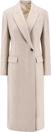 Brunello Cucinelli Wollen Double-Breasted Jas met Revers - Dames - Mantel - Beige - M - Wol - Jassen