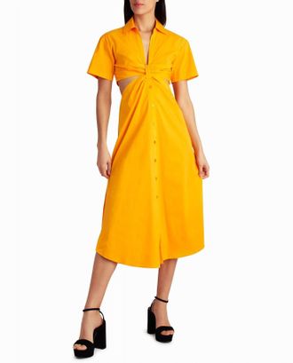 Nicole Miller Caroline Poplin Midi Shirt Dress In Flame Orange