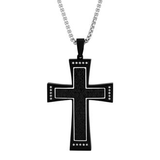 Robert Alton 1/4 CTW Black Stainless Steel Mens Diamond Cross Necklace with Black Diamonds
