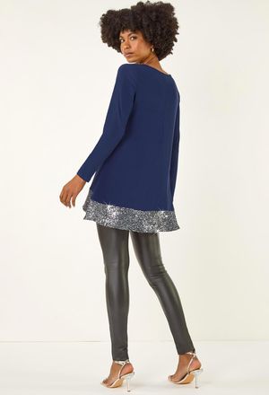 Roman Sequin Hem Tunic Stretch Top