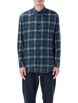 Auralee Blue Wool Checked Shirt