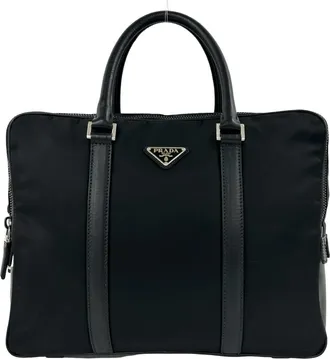 Prada Black Nylon Leather Briefcase (Pre-Owned)