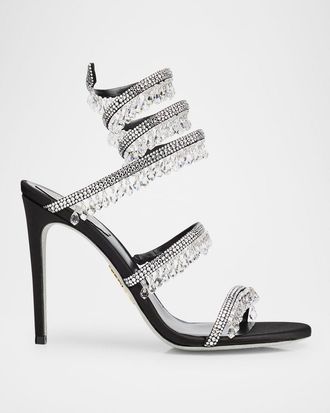 Rene Caovilla Satin Strass Chandelier Snake Wrap Sandals