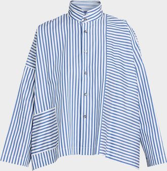 Eskandar Wide Longer Back Double Stand Collar Shirt - Mid Plus Length