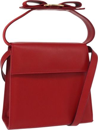 Ferragamo Vala Handbag Leather Red Leather Handbag (Pre-Owned)