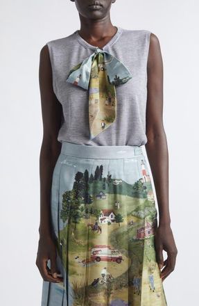 Thom Browne Nantucket Scenic Silk Tie Cashmere & Silk Blend Sweater Vest in Light Grey at Nordstrom, Size 42