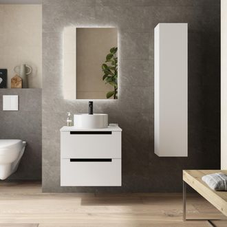 Cygnus Bath Mueble De Ba&ntilde;o Leni 60cm Blanco Mate 2 Cajones Lavabo Sobre Encimera 1 Poza Porcelana