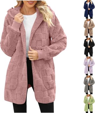 Generic Fleece Hoodies for Women UK Fuzzy Teddy Winter Warm Soft Cardigan Casual Fashion Comfort Loose Fit Longline Ladies Coats warm fleece jumper women Pink