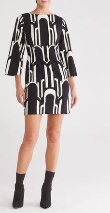 London Times Geo Print Long Sleeve Shift Dress in Black/Ivory at Nordstrom Rack, Size 14