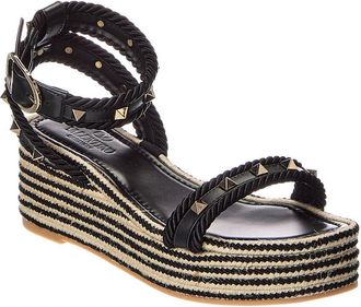 Valentino Rockstud 45 Leather Wedge Sandal