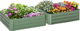OUTSUNNY Set of 2 Raised Garden Bed Galvanised Planter Box Easy Setup Green | TJ Hughes