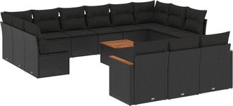 vidaXL Set Sof&aacute;s De Jard&iacute;n 14 Pzas Con Cojines Rat&aacute;n Sint&eacute;tico Negro Vidaxl