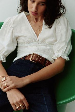 H&M Smocked-waist blouse in White at Nordstrom, Size Xx-Large