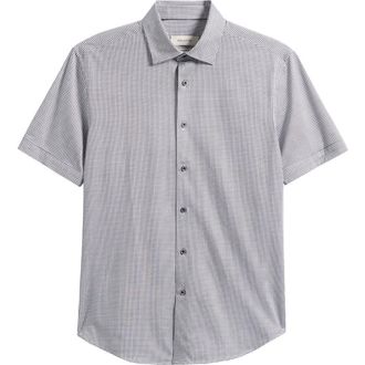 Bugatchi Miles OoohCotton Geo Print Short Sleeve Button-Up Shirt in White at Nordstrom, Size Xxx-Large