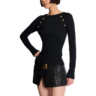 Balmain Knit top with buttons in Black at Nordstrom, Size 34 Eu