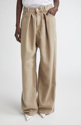 Haikure Candy Pleated Wide Leg Jeans in Ecru at Nordstrom, Size 27