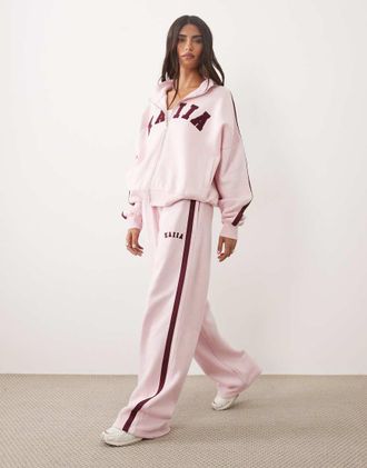 KAIIA jogger coordinato a gamba larga con logo ricamato in misto cotone, rosa baby e bordeaux