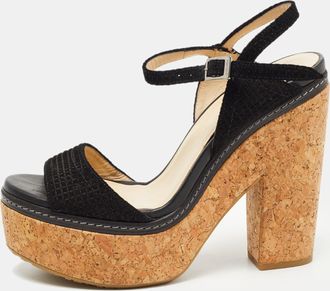 Jimmy Choo London Black Suede Cork Block Heel Sandals