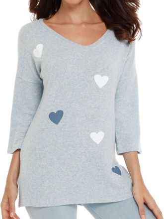 French Kyss Gabrielle Kashmira 3/4 Sleeve V-Neck Blouse In Denim