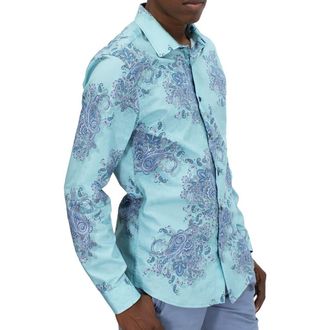 Lords of Harlech Norman Button-Up Shirt in Random Paisley Mint at Nordstrom, Size X-Large