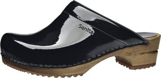 Sanita Classic Patent Mule Clog | Original Handmade Wooden Leather Clog for Women | Black | UK 7.5