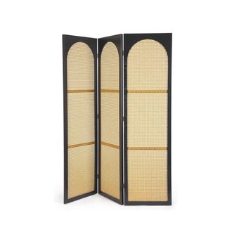 BIZZOTTO Biombo Separador Vintage De Madera Y Rat&aacute;n Negro 150x2x180 Josine Yes