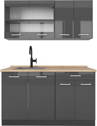 Vicco Cocina versátil R-Line, Antracita brillo intenso/antracita, 140 cm, et Roble