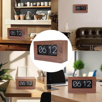 OEM Reloj De Mesa Autom&aacute;tico Vintage Con Mecanismo Plegable - Modelo Retro Con Indicador De 24 Horas, Caja De Pvc Color Nogal Negro, 216 X 129 X 73 Mm, Fu