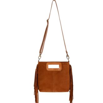 Penelope Chilvers Womens Fringe Handy Suede Bag In Chestnut