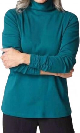 Habitat Cozy Ribbed Ruched Turtleneck Sweater In Juniper
