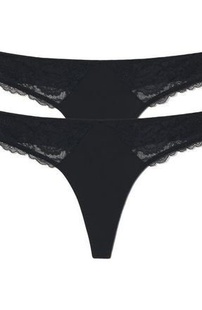 Skarlett Blue Minx Lace Thong 2-Pack in Black at Nordstrom, Size X-Large