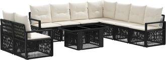 vidaXL Conjunto De Sof&aacute;s De Jard&iacute;n 10 Uds. Negro Y Blanco Crema Vidaxl