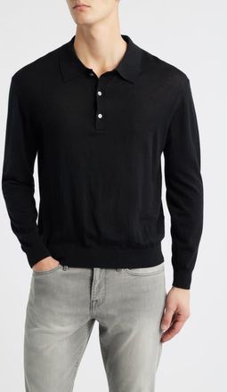 Frame Denim Superfine Merino Wool & Cashmere Polo Sweater in Black at Nordstrom, Size Xx-Large