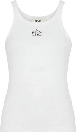 Fendi Geribbelde Katoenen Jersey Tanktop - Dames - Tops zonder mouwen - Wit - M - Katoen - Tops
