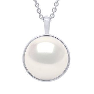 Ateliers Saint Germain Womens Necklace with Beaded Pendant Yellow Gold Surroundings Sleek - Real Cultured Freshwater Pearl Button 10-11 mm - White - One Size