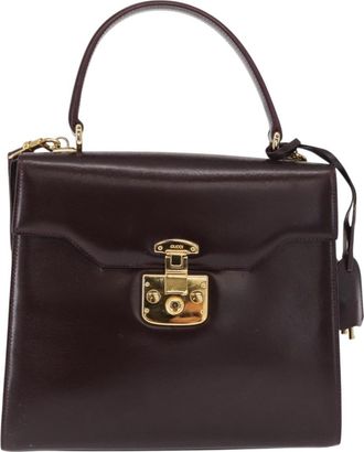 Gucci Vintage Lady Lock Top Handle Bag Leather Burgundy Leather Handbag (Pre-Owned)