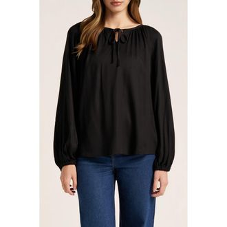 Matty M Tie Neck Raglan Sleeve Top in Black at Nordstrom, Size X-Small