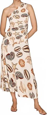 Farm Rio One Shoulder Maxi Dress In Marine Shells Sand