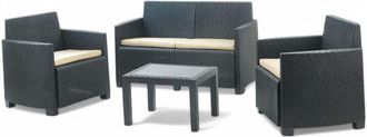 No Brand No Brand - Salotto per esterno in polietilene rattan 2 poltrone 1 divano biposto con cuscini e 1 tavolino