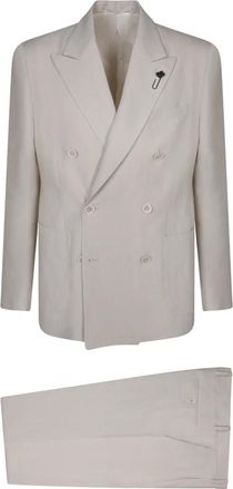 Lardini Double-breasted Suit - Heren - Business pakken - Beige - S - Katoen - Kostuums