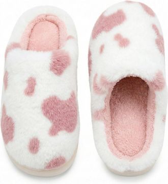 Generic Cow Slippers for Women, Cow Print Fluffy Faux Fur Lined House Shoes, Warm Winter Novelty Animal Slippers Fun Gift For Her (Pink, M, Adult, Women, 3, N