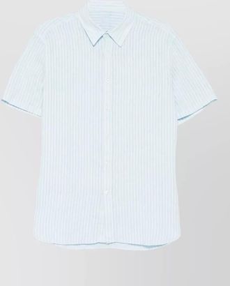 120% Lino contemporary fit short sleeve striped shirt
