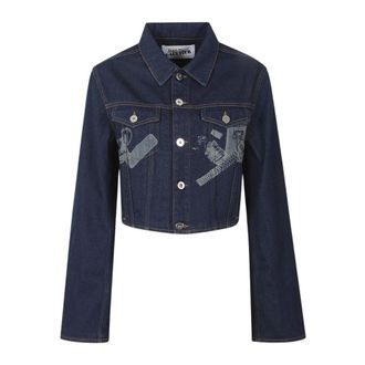 Jean Paul Gaultier Denim Jackets, female, Blue, Size: M Denim Jacket with Trompe loeil Print