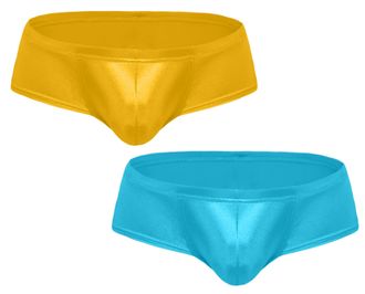 Feoya Mens Boxers Panties 2 Pack Sexy Micro Bikini Thongs Low Rise Underpants Solid Breathable Pouch Boxer Briefs Blue+Gold XL