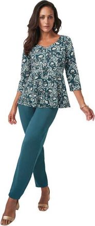 Jessica London Knit Crepe Sweetheart Neckline Peplum Top in Mystic Pine Botanical at Nordstrom, Size Medium