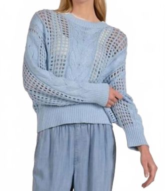 Elan Open Knit Crewneck Sweater In Light Blue