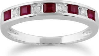 Gemondo Classic Square Ruby & Diamond Half Eternity Ring 9ct White Gold