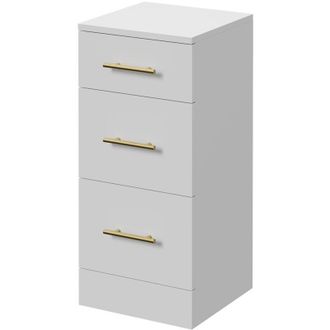 Alexander James Alexander James Gloss White 350mm x 330mm 3 Drawer Storage Unit - 350mm - Brushed Brass 96mm Knurled Bar Handle