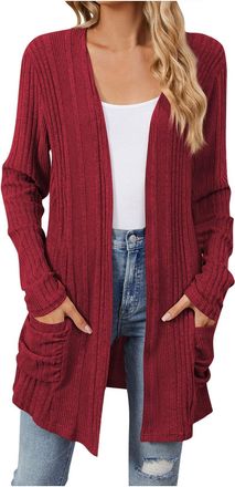 Generic Long Cardigans for Women UK Plus Size Ribbed Cardigan Light Fall Winter Outwear Open Front V Neck Sweater Cardigans with Pockets Oversized Knitwear Ca