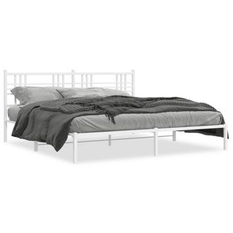 Berkfield Home Metal Bed Frame without Mattress with Headboard White 183x213cm | Size: 183x213 cm